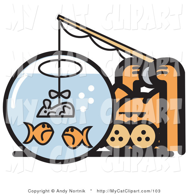 Clip Art Of A Clever Orange Cat Trying To Fool Goldfish In A Bowl By