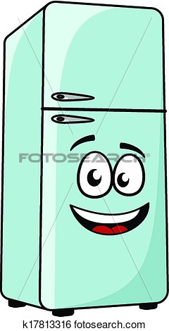 Clip Art Of Cartoon Character Refrigerator With A Smiling Face    