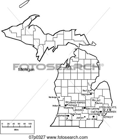 Clip Art Of Michigan County Map 07p0327   Search Clipart Illustration