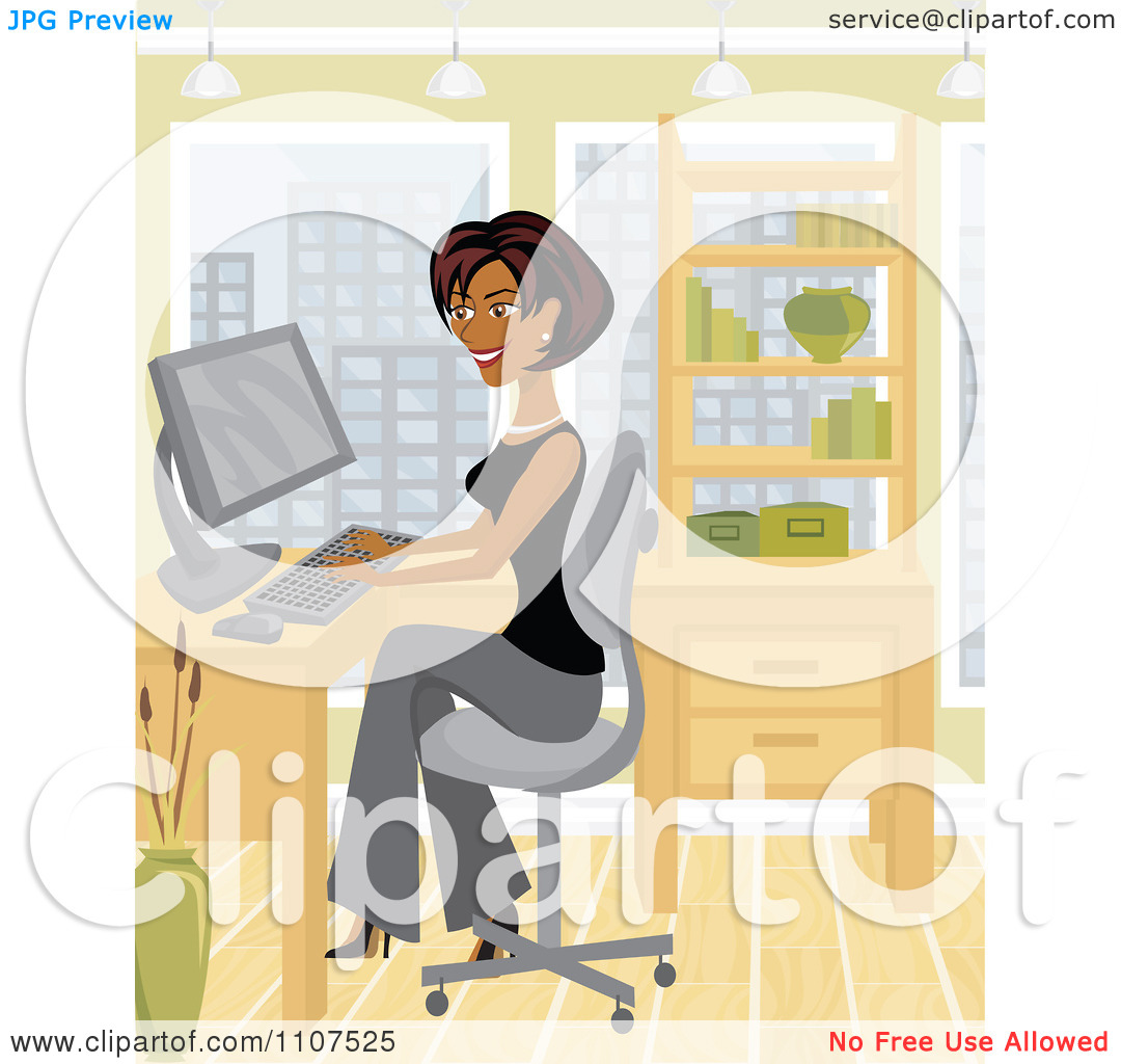 Clipart Happy Hispanic Businesswoman Working On Her Computer In Her    