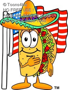 Clipart Illustration  Cartoon Taco Character With American Flag