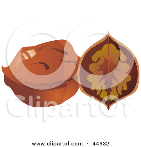 Clipart Illustration Of A Halved And Whole Walnut By Milsiart  44632