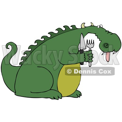 Clipart Illustration Of A Starving Green Dragon Hanging His Tongue Out