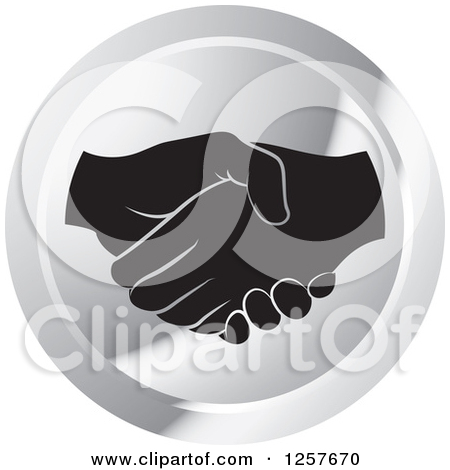 Clipart Of Black And White Hands Shaking In A Silver Circle Icon