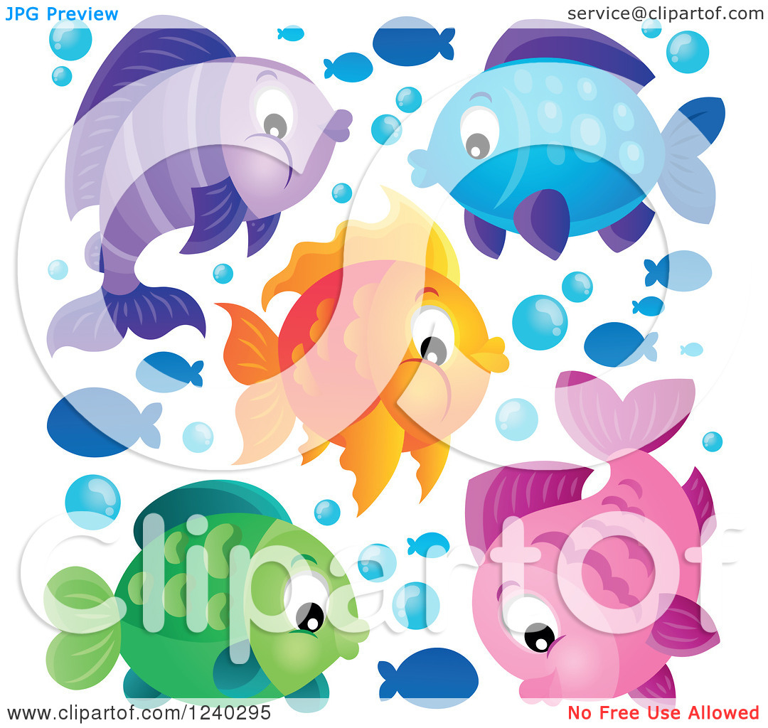 Clipart Of Colorful Fish And Bubbles   Royalty Free Vector    