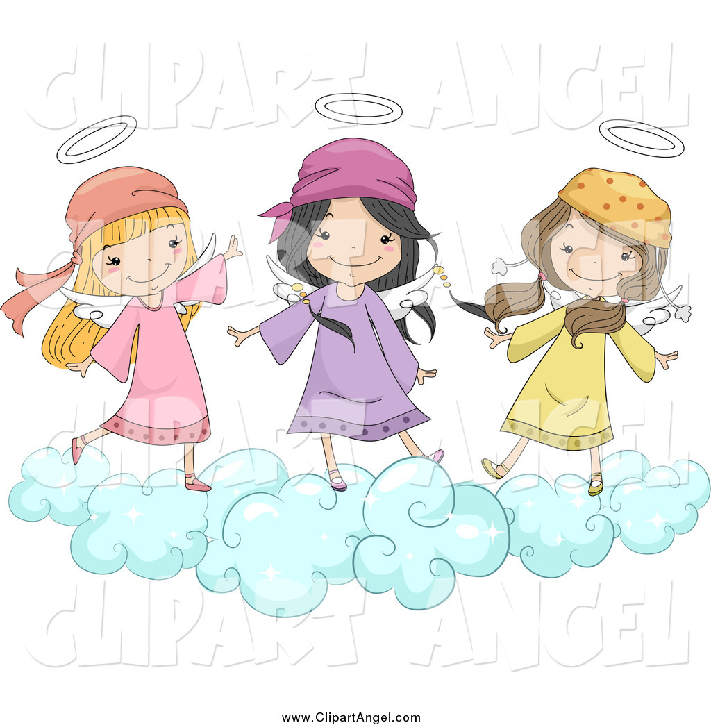 Cute Angel Girls Jumping On A Cloud Cute Diverse Angel Kids Sliding