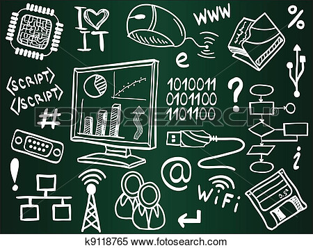 Information Technology And Internet Sketch Icons On School Board View    