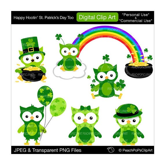 Owls Clipart Digital Clip Art Green   Happy Hootin  St  Patrick S Day