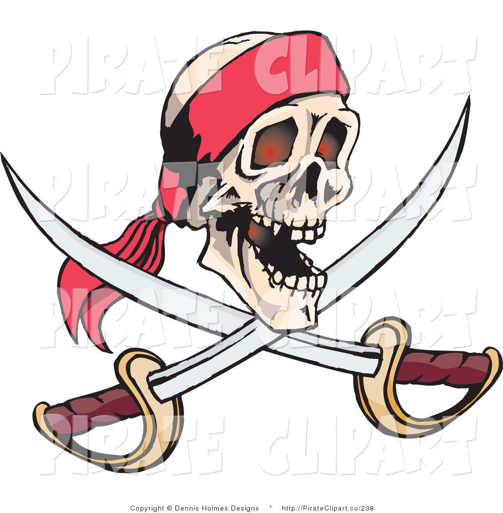 Vector Clip Art Of A Laughing Human Pirate Skull With Crossed Swords