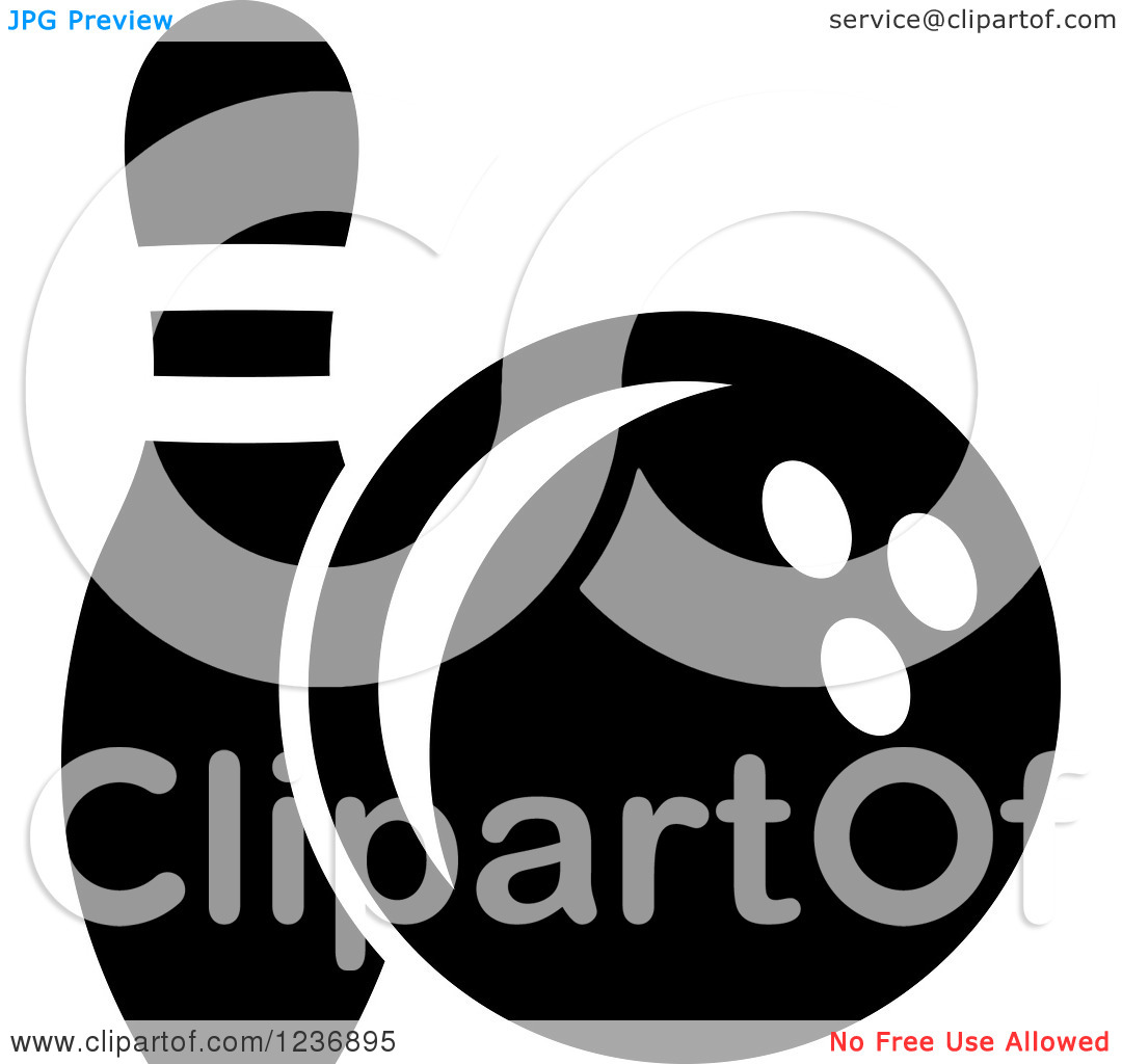 Clipart Of A Black And White Bowling Ball And Pin Icon   Royalty Free