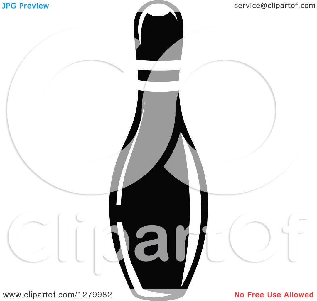 Clipart Of A Black And White Bowling Pin   Royalty Free Vector