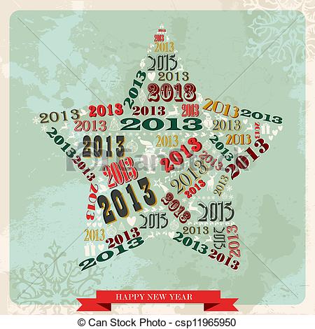 Clipart Vector Of Vintage Happy New Year 2013 Star   Vintage Happy New    