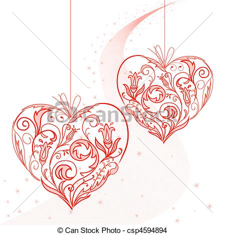 Eps Vector Of Hearts On A String   Two Lacy Heart On A String On The    