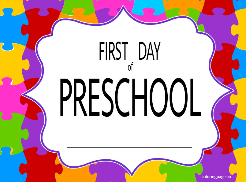 First Day Of Preschool Sign   Coloring Page
