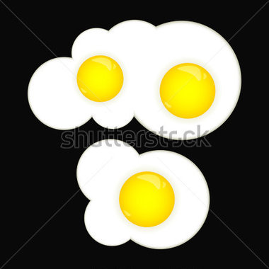 Fried Eggs On A Black Background  Composition From Three Eggs