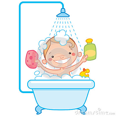 Happy Cartoon Baby Kid In Bath Tub Royalty Free Stock Photo   Image
