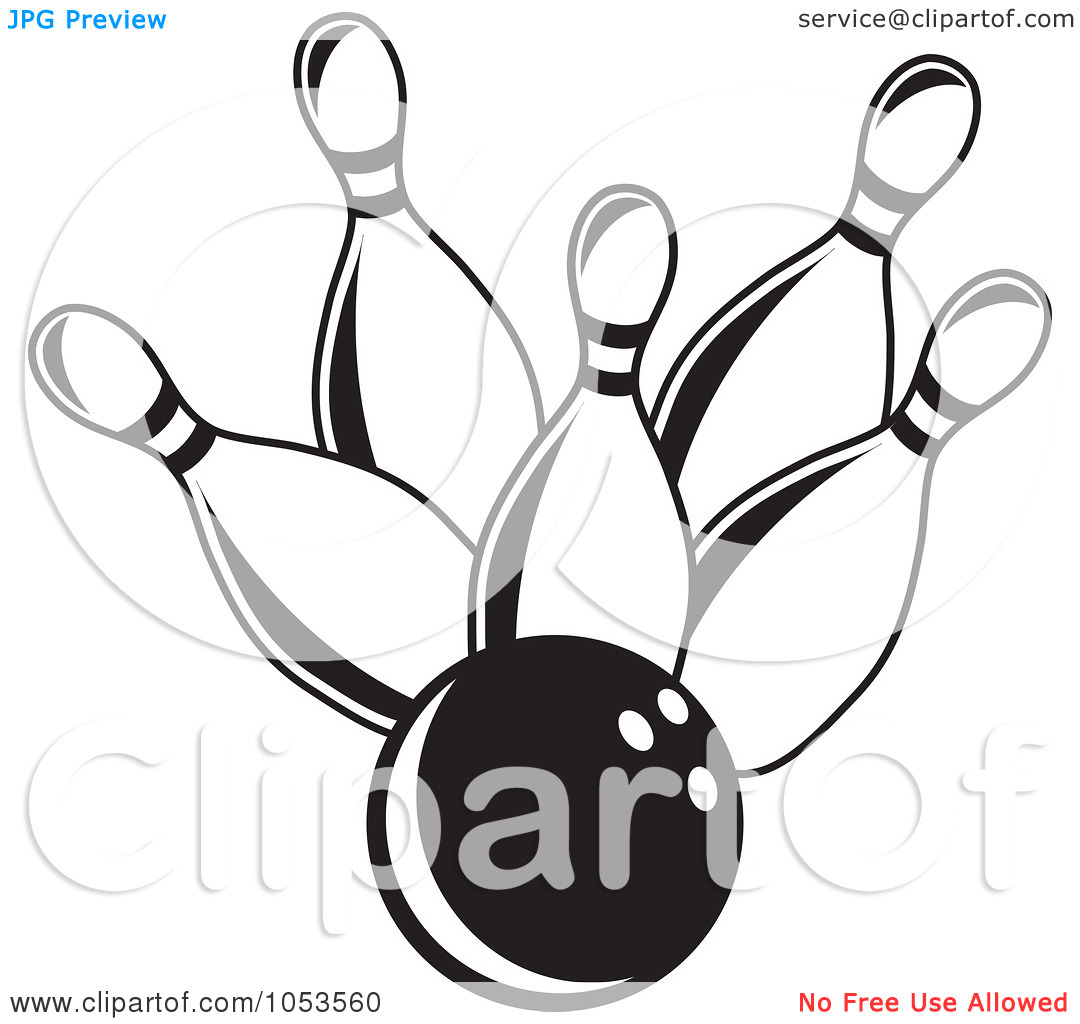 Illustration Of A Black And White Bowling Ball And Five Pins By Prawny