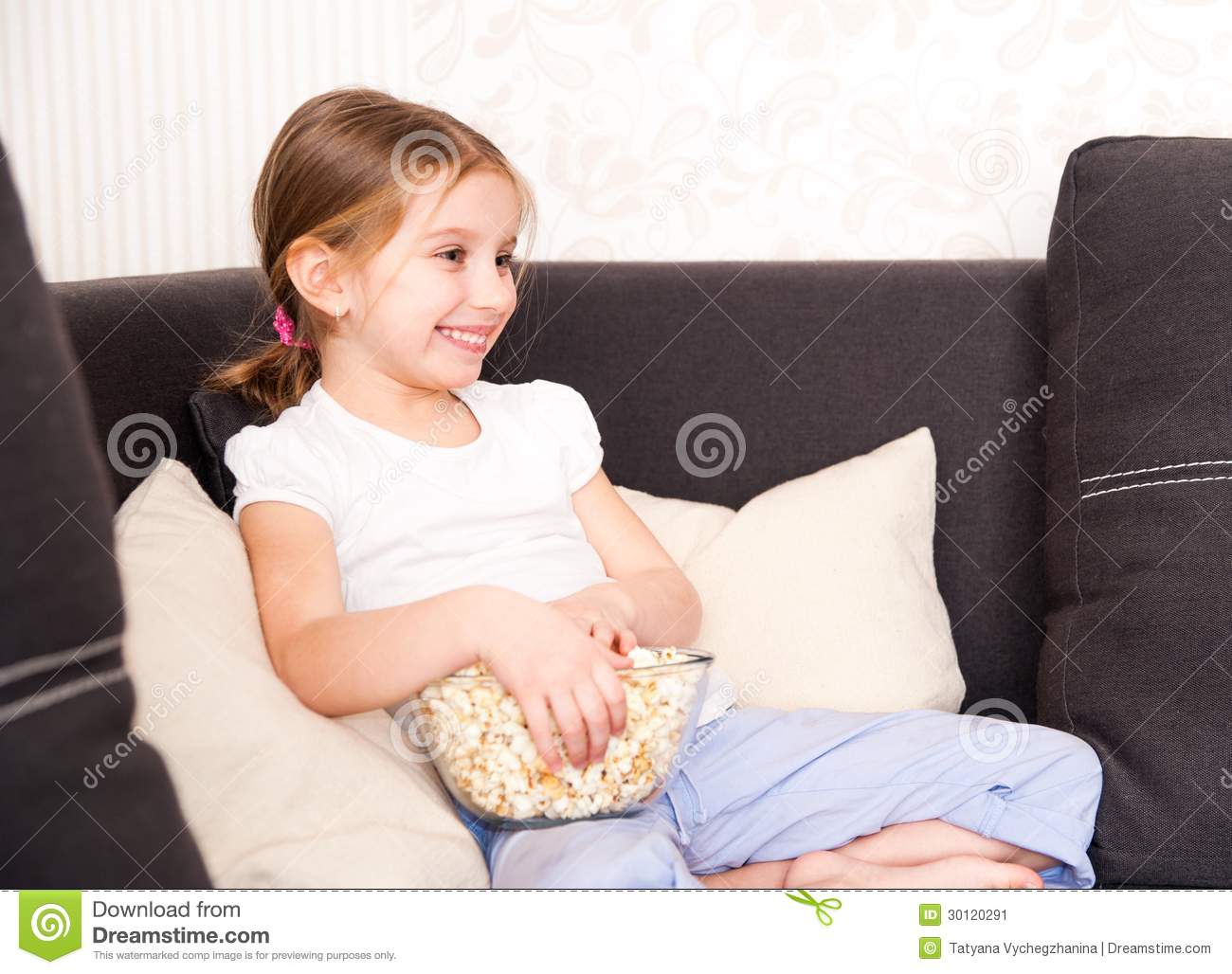 Little Girl Watching Tv Stock Image   Image  30120291
