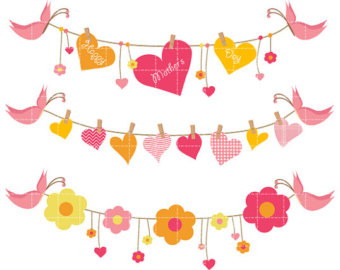Mother S Day Flowers And Hearts On A String Digital Clip Art    