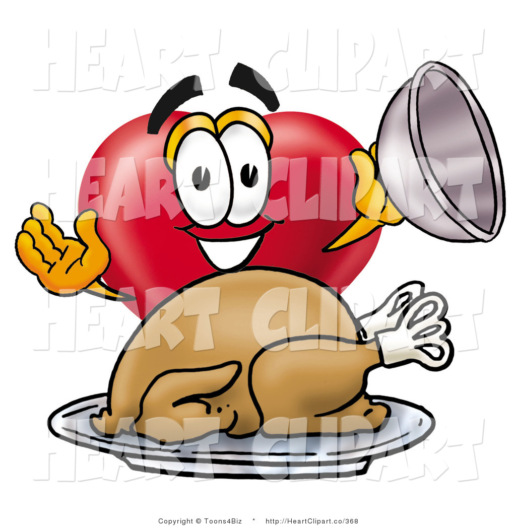 Romantic Love Heart Mascot Cartoon Character Serving A Thanksgiving