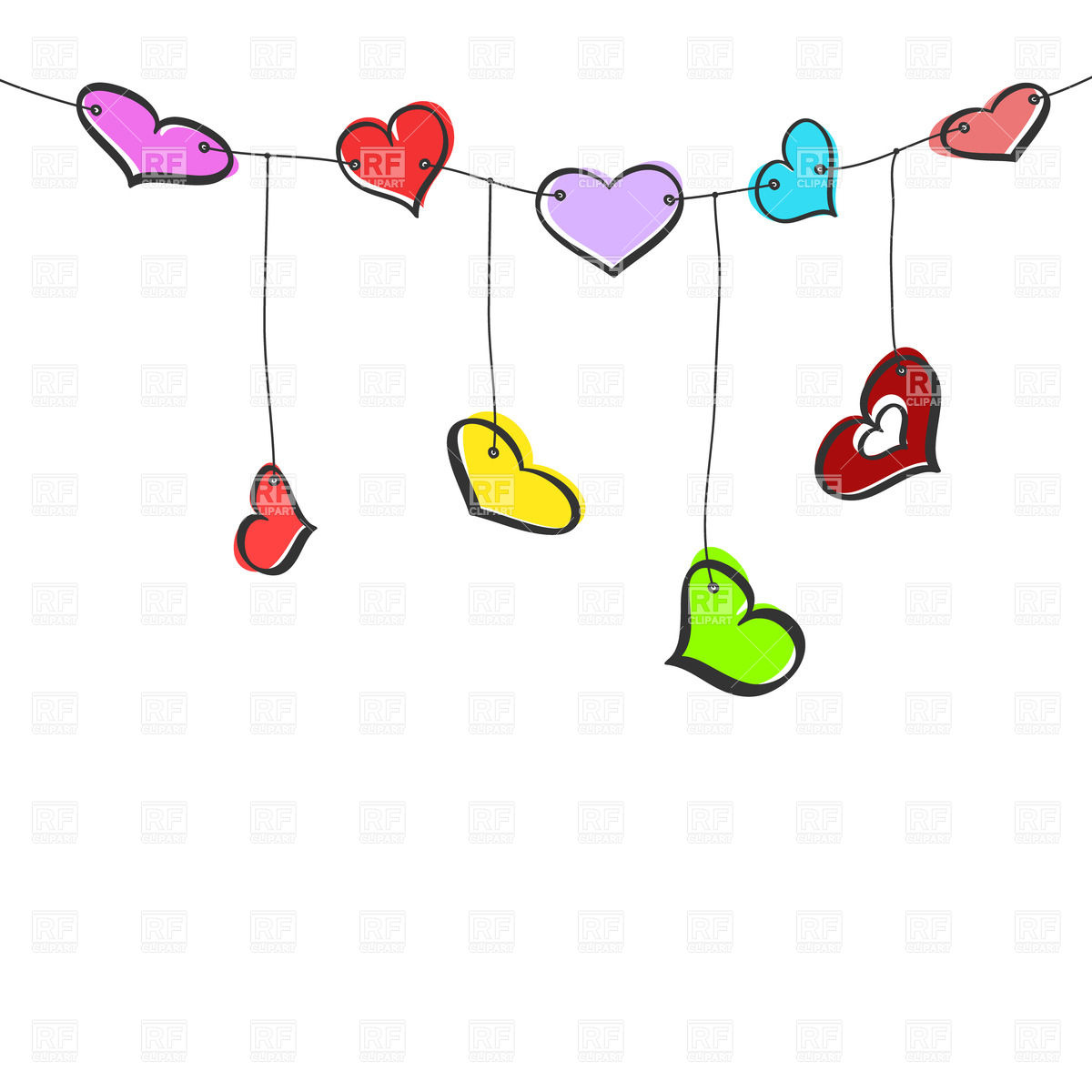 Sketched Hanging Hearts On White Background 28372 Download Royalty    