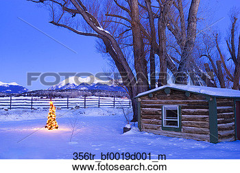 Snow Covered W Small Log Cabin   Dusk Arkansas Valley Colorado Winter