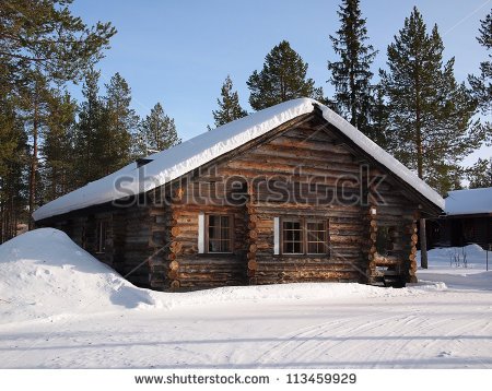 Snowy Log Cabin Clip Art Romantic Snow Covered Log