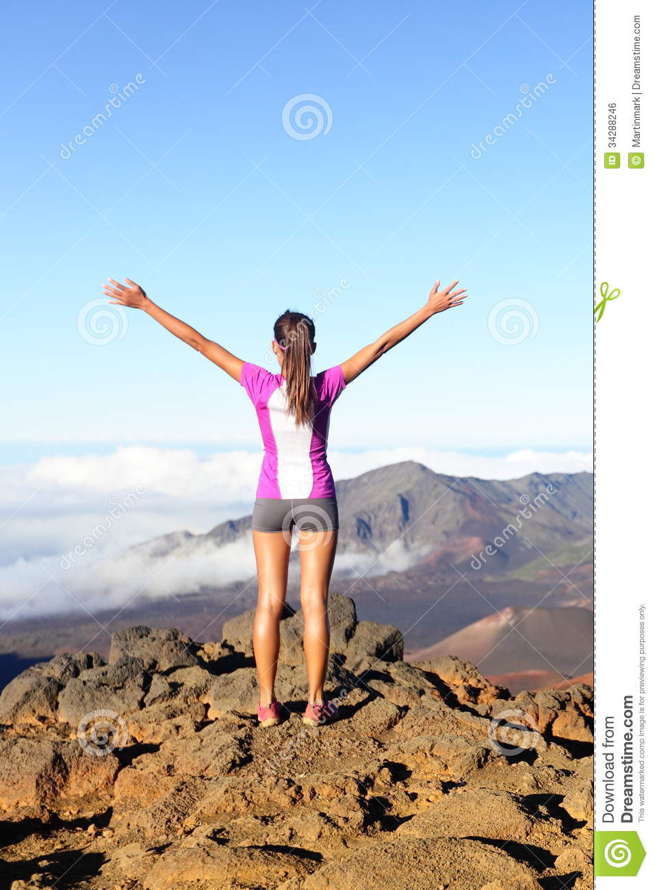 Success And Achievement   Hiking Woman On Top Royalty Free Stock Image    