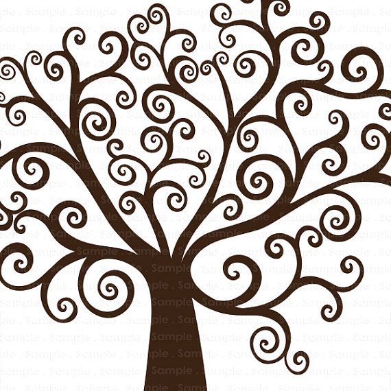 Tree Clip Art   Whimsical Swirl   Family Tree Silhouette   Digital