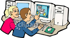 Two People Sitting At Desktop Computers Royalty Free Clipart Picture