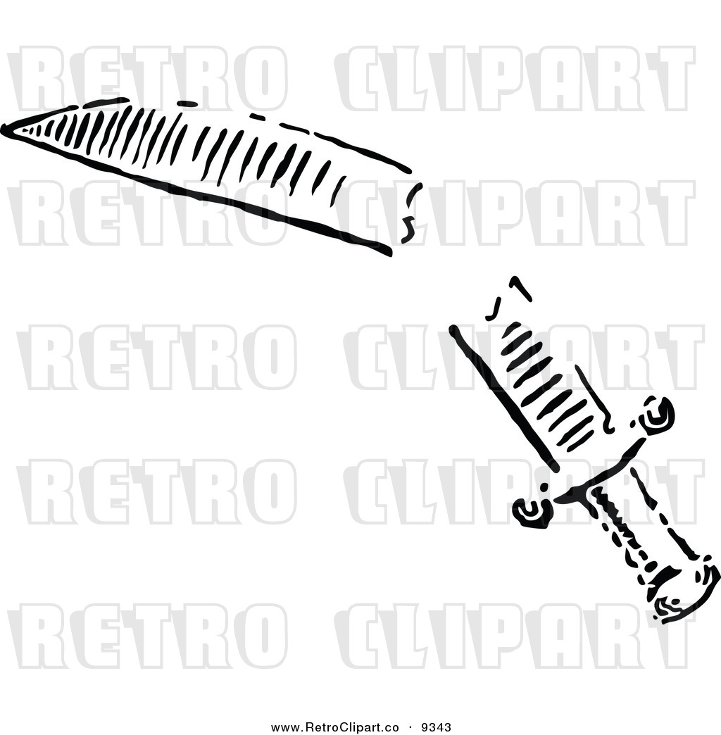 Vector Clipart Of A Retro Black And White Broken Dagger By Prawny