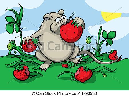 Vectors Of Greedy Mouse   Cartoon Greedy Mouse Eating A Strawberry
