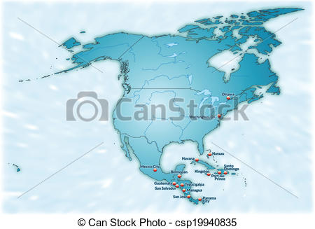 Vectors Of Map Of North America As An Overview Map In Blue Csp19940835