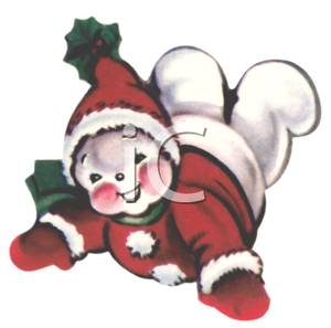 Vintage Cartoon Of A Happy Baby Made From Snow Wearing A Santa Hat    