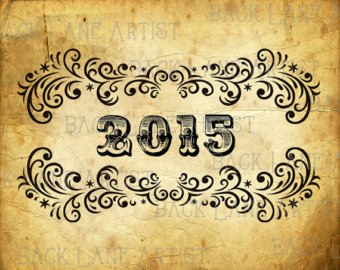 Vintage New Year 2015 Banner Clipart Lineart Illustration Instant