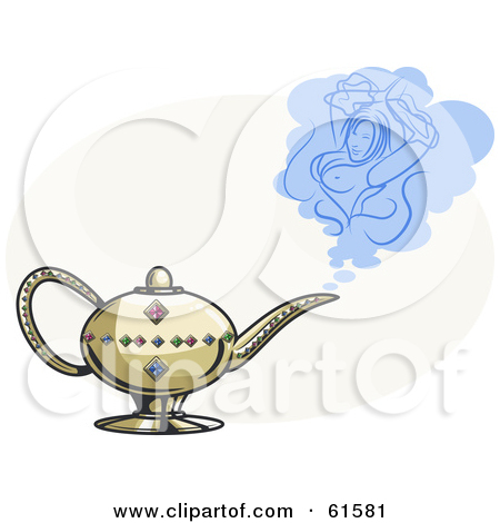 61581 Golden Genie Lamp With Jewels And A Sexy Female Genie Poster Art