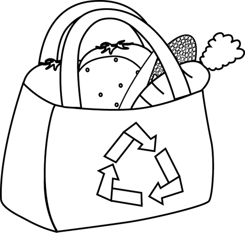 Black And White Eco Friendly Grocery Bag Clip Art   Black And White    