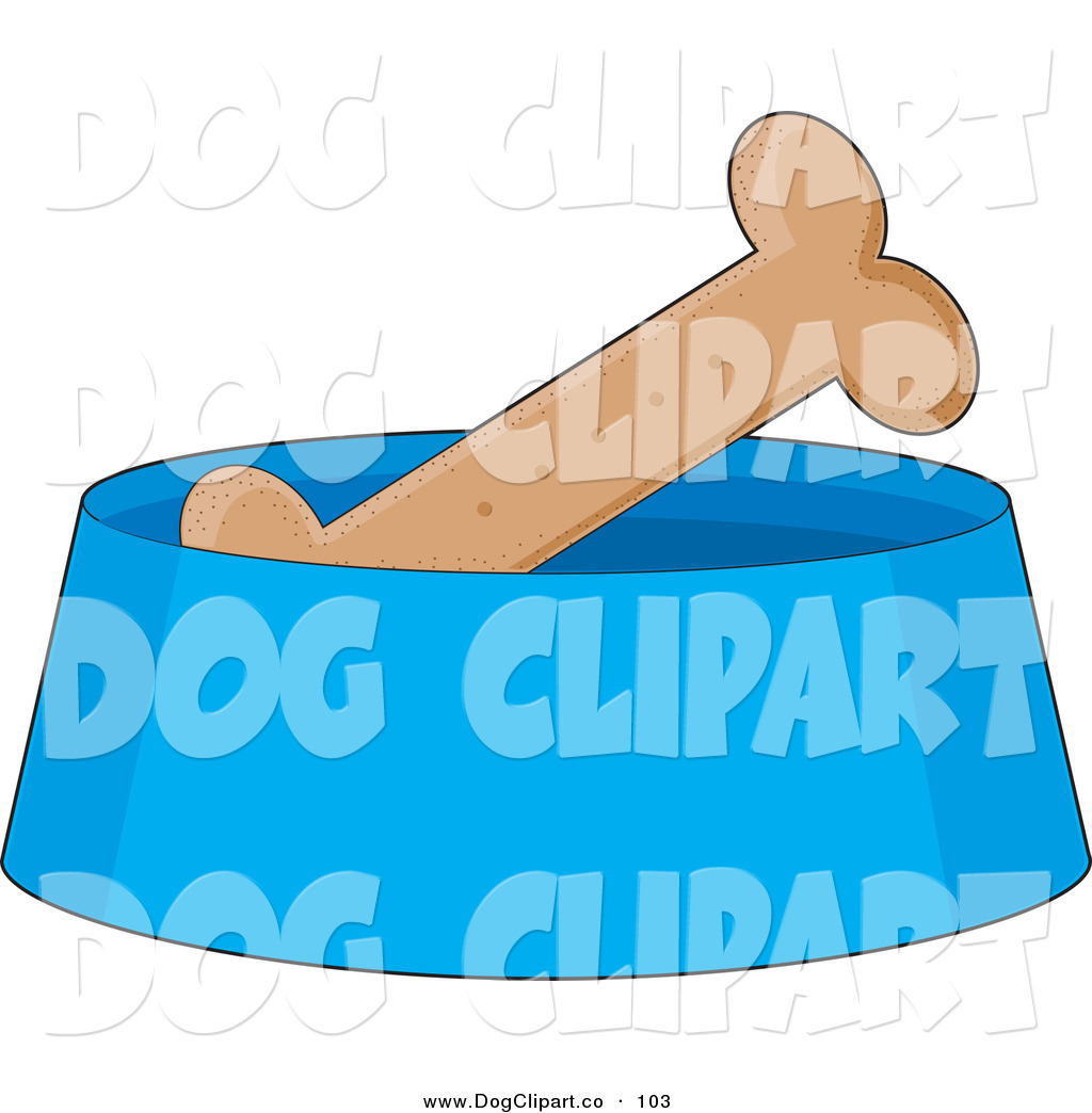 Clip Art Of A Crunchy Dog Biscuit In Blue Bowl Waiting For Clipart