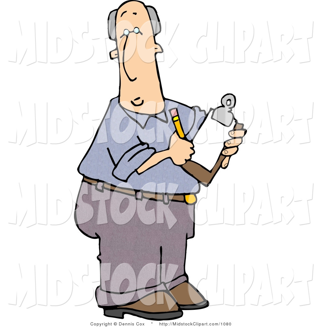 Clip Art Of A Male Manager Taking Notes With A Pencil And Clipboard    