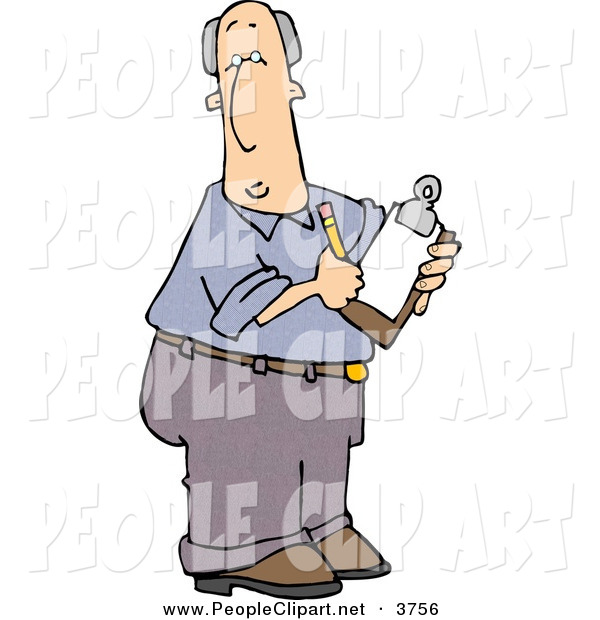 Clip Art Of A White Male Manager Taking Notes With A Pencil And
