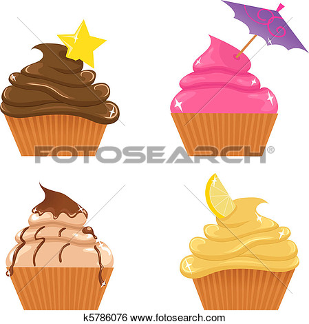 Clip Art   Set Of Cute Cupcakes  Fotosearch   Search Clipart    