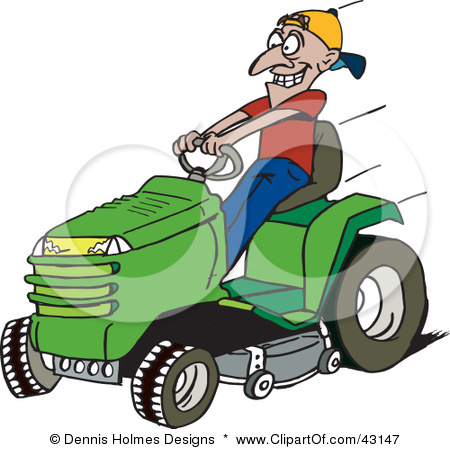 Clipart Illustration Of A Man Driving A Fast Green Riding Lawn Mower