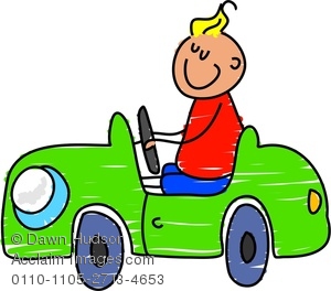 Clipart Image Of A Happy Little Boy Driving A Toy Car
