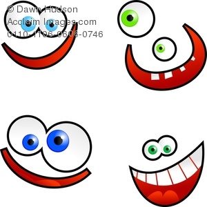 Clipart Image Of Four Funny Smiling Cartoon Faces   Acclaim Stock    