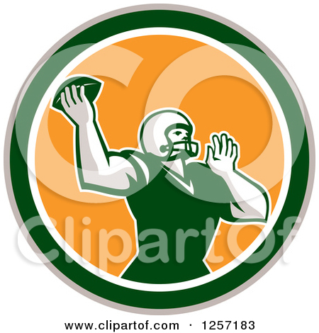 Clipart Of A Retro Male American Football Player Throwing In A Yellow