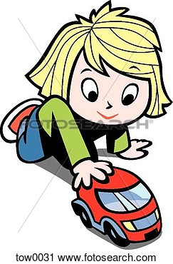 Clipart Of Little Girl Playing With Toy Car Tow0031   Search Clip Art