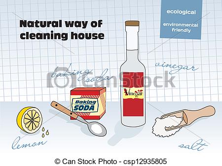 Clipart Of Natural Way Of Cleaning House  Vinegar Lemon Salt Baking