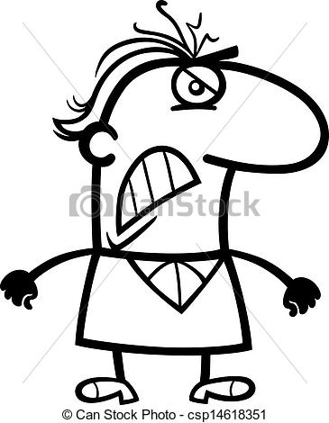 Clipart Vector Of Angry Man Cartoon Illustration   Black And White