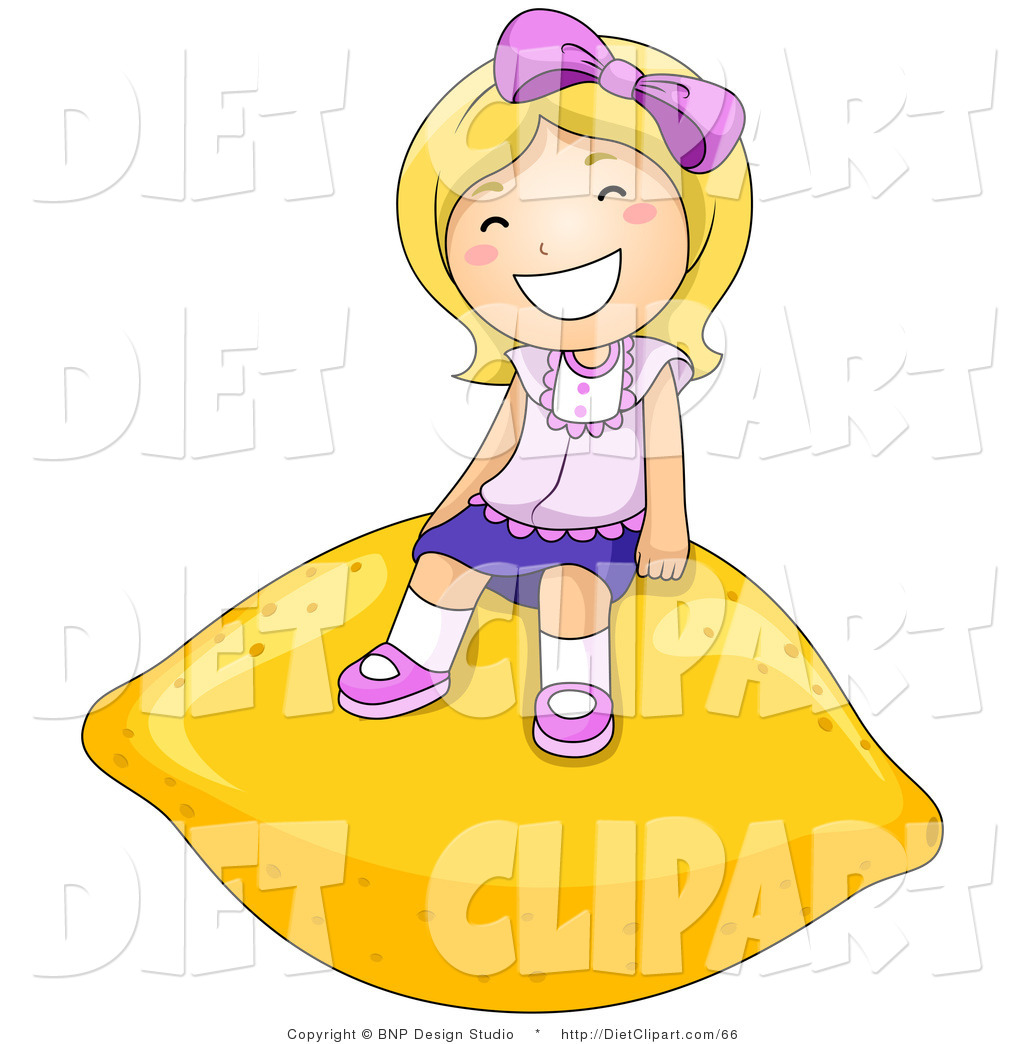   Diet Clip Art Of A Happy Blond Girl Sitting On A Giant Yellow Lemon    