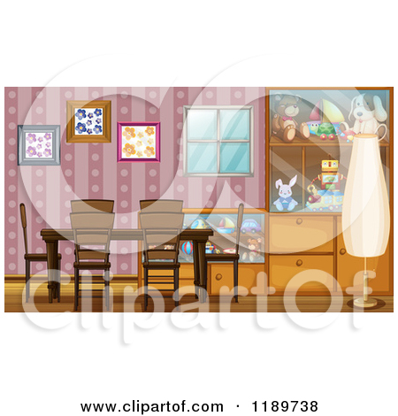 Dining Room Table With A Curio Cabinet   Royalty Free Vector Clipart
